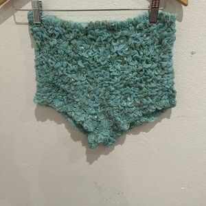 Elegant Textured High Waist Shorts in Teal
